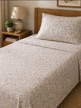 Turkish Flannel Twin Sheet Set 100% Cotton Beige Paisley Soft Cozy Bedding